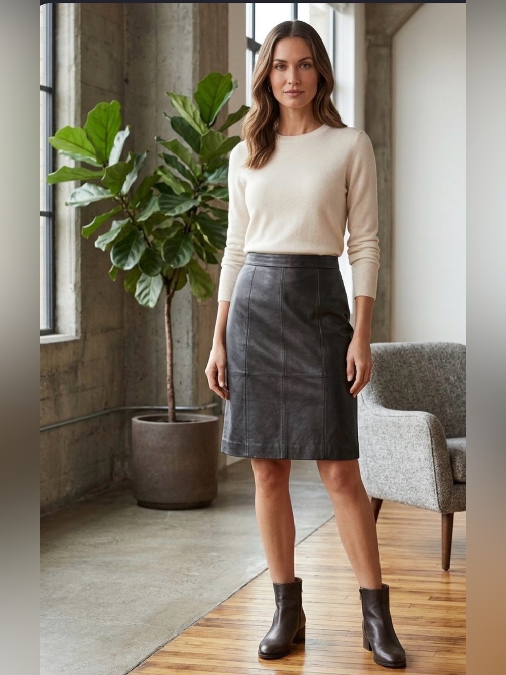 VTG Evan Davies Black Leather Pencil Skirt Womens Sz 12P Moto Goth grunge chic